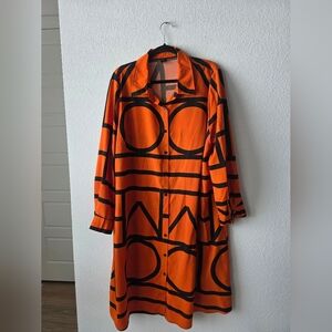 SHEIN Vibrant Orange and Black Geometric Long Sleeve Dress